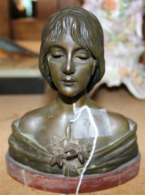 Emmanuel Villanis (French, 1858-1914).  Art Nouveau bronze bust, Le Lis,(-)